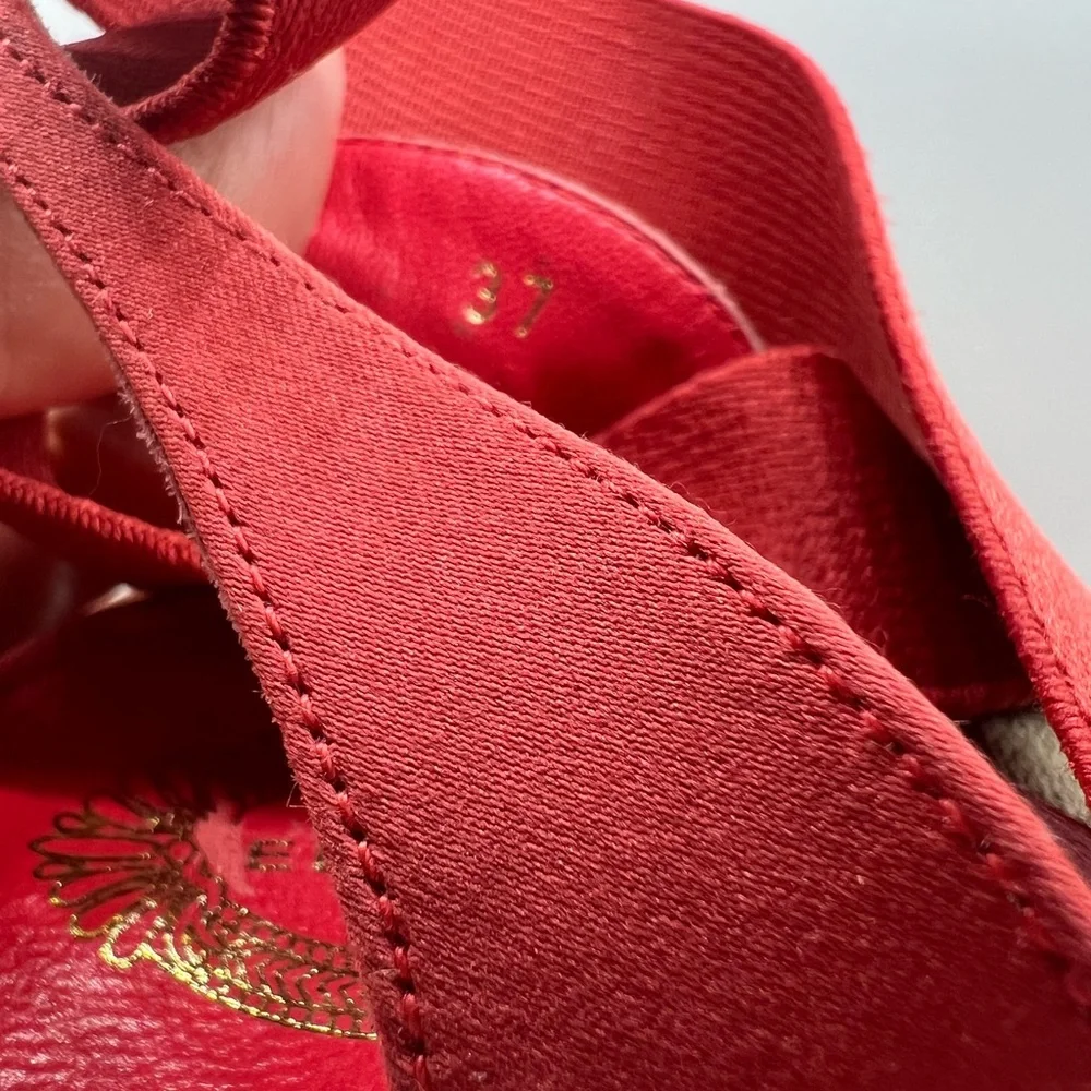 Elie Tahari Elastic Strap Red Espadrille Wedge Sandals